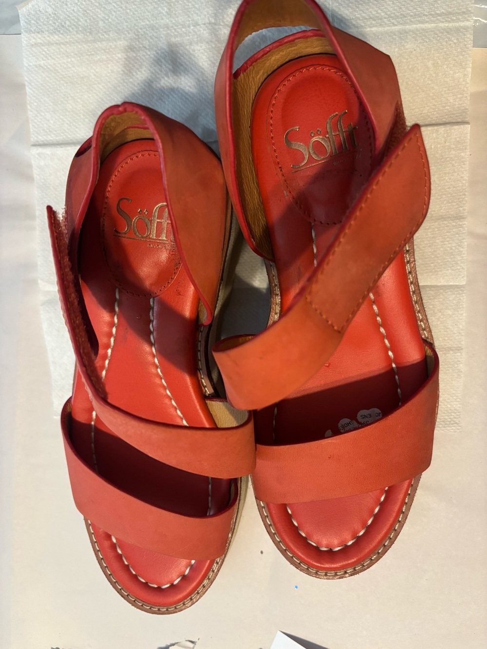 Söfft Coral Red Strappy Wedge Sandals